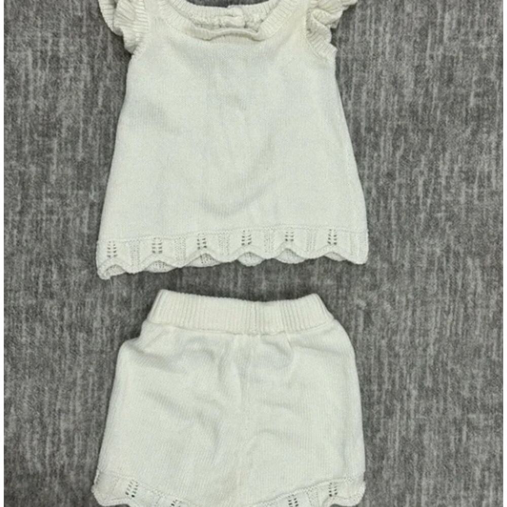 Nicole Miller Baby White Knit Floral Set with Ruffles - Picture 2 of 2